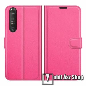 WALLET notesz tok / flip tok - MAGENTA - asztali tartó funkciós, oldalra nyíló, rejtett mágneses záródás, bankkártyatartó zseb, szilikon belső - SONY Xperia 1 III kép