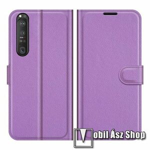 WALLET notesz tok / flip tok - LILA - asztali tartó funkciós, oldalra nyíló, rejtett mágneses záródás, bankkártyatartó zseb, szilikon belső - SONY Xperia 1 III kép