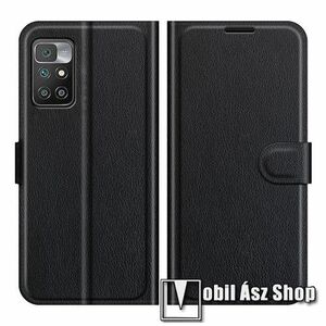 WALLET notesz tok / flip tok - FEKETE - asztali tartó funkciós, oldalra nyíló, rejtett mágneses záródás, bankkártyatartó zseb, szilikon belső - Xiaomi Redmi 10 / Redmi 10 Prime / Redmi 10 (2022) kép