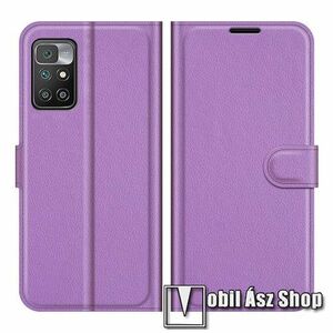 WALLET notesz tok / flip tok - LILA - asztali tartó funkciós, oldalra nyíló, rejtett mágneses záródás, bankkártyatartó zseb, szilikon belső - Xiaomi Redmi 10 / Redmi 10 Prime / Redmi 10 (2022) kép