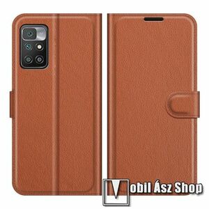WALLET notesz tok / flip tok - BARNA - asztali tartó funkciós, oldalra nyíló, rejtett mágneses záródás, bankkártyatartó zseb, szilikon belső - Xiaomi Redmi 10 / Redmi 10 Prime / Redmi 10 (2022) kép