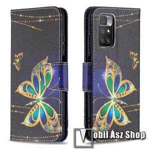 Notesz / mappa tok - PILLANGÓ MINTÁS - oldalra nyíló, rejtett mágneses záródás, bankkártyatartó zseb, asztali tartó funkció, szilikon belső - Xiaomi Redmi 10 / Redmi 10 Prime / Redmi 10 (2022) kép