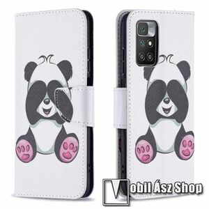 Notesz / mappa tok - PANDA MINTÁS - oldalra nyíló, rejtett mágneses záródás, bankkártyatartó zseb, asztali tartó funkció, szilikon belső - Xiaomi Redmi 10 / Redmi 10 Prime / Redmi 10 (2022) kép