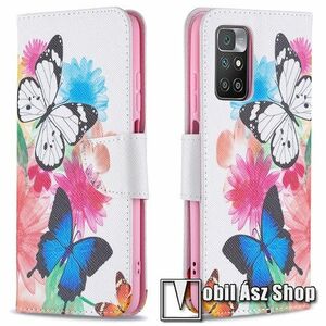 Notesz / mappa tok - PILLANGÓ / VIRÁG MINTÁS - oldalra nyíló, rejtett mágneses záródás, bankkártyatartó zseb, asztali tartó funkció, szilikon belső - Xiaomi Redmi 10 / Redmi 10 Prime / Redmi 10 (2022) kép