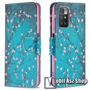 Notesz / mappa tok - VIRÁGZÓ FA MINTÁS - oldalra nyíló, rejtett mágneses záródás, bankkártyatartó zseb, asztali tartó funkció, szilikon belső - Xiaomi Redmi 10 / Redmi 10 Prime / Redmi 10 (2022) kép
