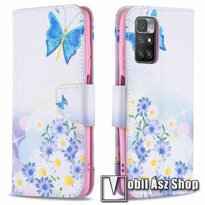 Notesz / mappa tok - PILLANGÓ / VIRÁG MINTÁS - oldalra nyíló, rejtett mágneses záródás, bankkártyatartó zseb, asztali tartó funkció, szilikon belső - Xiaomi Redmi 10 / Redmi 10 Prime / Redmi 10 (2022) kép