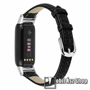 Okosóra szíj - FEKETE - Krokodilbőr mintás, valódi bőr - 73mm + 109mm - Fitbit Luxe kép