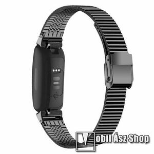 Fém okosóra szíj - FEKETE - rozsdamentes acél, csatos, 75mm + 101mm hosszú - Fitbit Inspire 2 kép