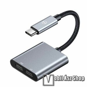 MCDODO audio adapter - Type-C / Type-C digitális audio + Type-C töltő aljzattal, 60W PD gyorstöltés támogatás, DAC chip, 13cm hosszú szövettel bevont kábel - SZÜRKE / FEKETE kép