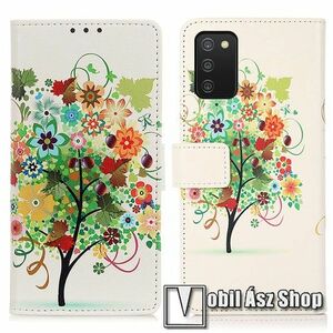 Notesz / mappa tok - VIRÁGZÓ FA MINTÁS - oldalra nyíló, rejtett mágneses záródás, bankkártyatartó zseb, asztali tartó funkció, szilikon belső - SAMSUNG Galaxy A03s (SM-A037F) kép