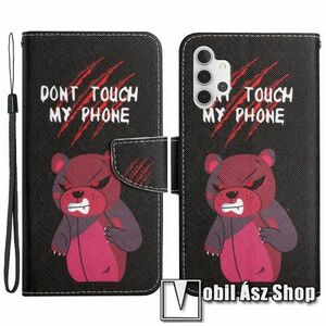 Notesz / mappa tok - Do Not Touch My Phone MINTÁS - oldalra nyíló, rejtett mágneses záródás, bankkártyatartó zsebek, asztali tartó funkció, szilikon belső - SAMSUNG Galaxy A32 5G (SM-A326B) / Galaxy M32 5G (SM-M326B/DS) kép