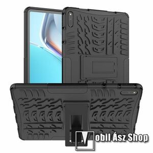 OTT! VROOM műanyag védő tok / hátlap - FEKETE - AUTÓGUMI MINTÁS - szilikon betétes, asztali tartó funkciós, ERŐS VÉDELEM! - HUAWEI MatePad 11 (2021) (DBY-W09) kép