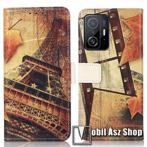 Notesz / mappa tok - EIFFEL TORONY MINTÁS - oldalra nyíló, rejtett mágneses záródás, bankkártyatartó zseb, asztali tartó funkció, szilikon belső - Xiaomi 11T / 11T Pro kép