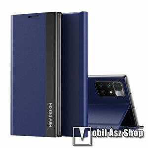 Slim design notesz tok / flip tok - SÖTÉTKÉK - galvanizált fémhatású, oldalra nyíló, asztali tartó funkciós, rejtett mágneses záródás, műanyag belső - Xiaomi Redmi 10 / Redmi 10 Prime / Redmi 10 (2022) kép