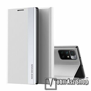 Slim design notesz tok / flip tok - EZÜST - galvanizált fémhatású, oldalra nyíló, asztali tartó funkciós, rejtett mágneses záródás, műanyag belső - Xiaomi Redmi 10 / Redmi 10 Prime / Redmi 10 (2022) kép