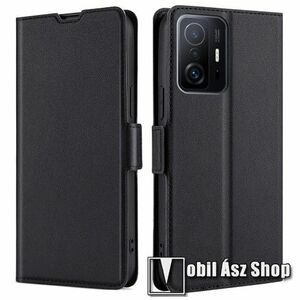 SLIM DESIGN notesz tok / flip tok - FEKETE - asztali tartó funkciós, oldalra nyíló, rejtett mágneses záródás, bankkártyatartó zseb, szilikon belső - Xiaomi 11T / 11T Pro kép