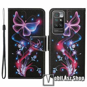 Notesz / mappa tok - PILLANGÓ / VIRÁG MINTÁS - oldalra nyíló, rejtett mágneses záródás, bankkártyatartó zsebek, asztali tartó funkció, szilikon belső - Xiaomi Redmi 10 / Redmi 10 Prime / Redmi 10 (2022) kép