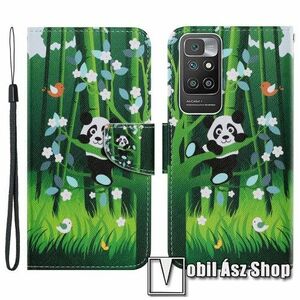 Notesz / mappa tok - PANDA MINTÁS - oldalra nyíló, rejtett mágneses záródás, bankkártyatartó zsebek, asztali tartó funkció, szilikon belső - Xiaomi Redmi 10 / Redmi 10 Prime / Redmi 10 (2022) kép
