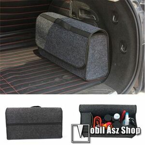 UNIVERZÁLIS autós tároló táska / rendszerező - szövet, hordozható, alkalmas minden autóhoz, tépőzáras rögzítés, 50 x 15 x 23 cm - FEKETE kép