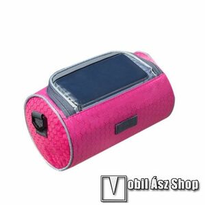 UNIVERZÁLIS biciklis / kerékpáros tartó konzol mobiltelefon készülékekhez - cseppálló védő tokos kialakítás, cipzár, 3 állítható rögzítőpánt, kormányra rögzíthető, vállpánttal, hordozható, 220 x 125 mm - RÓZSASZÍN kép