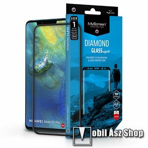MYSCREEN DIAMOND GLASS EDGE előlap védő karcálló edzett üveg - FEKETE - 9H, 0.33 mm, a teljes kijelzőt védi - FEKETE - HUAWEI Mate 20 Pro - GYÁRI kép
