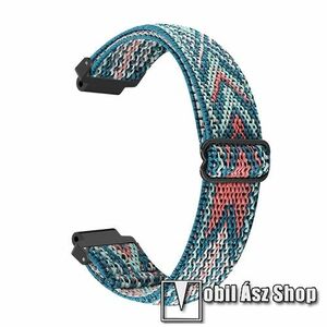 Okosóra szíj - fonott szövet, sztreccses, állítható, csatos - VILÁGOSKÉK HÍMZETT MINTÁS - 160mm hosszú, csavarhúzóval - Garmin Forerunner 220/225/230/235/630/620/735/735XT/Approach S20/S6/S5 kép