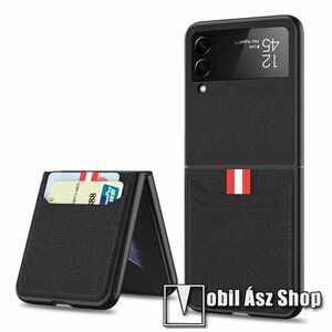 GKK Card Slots Design műanyag védő tok / hátlap - FEKETE - PU bőrrel bevont hátlap, bankkártyatartó zsebek - SAMSUNG Galaxy Z Flip3 5G - GYÁRI kép