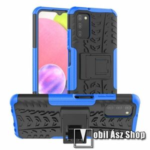 OTT! VROOM műanyag védő tok / hátlap - KÉK - AUTÓGUMI MINTÁS - szilikon betétes, asztali tartó funkciós, ERŐS VÉDELEM! - SAMSUNG Galaxy A03s (SM-A037F) kép