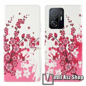 Notesz / mappa tok - VIRÁGZÓ FA MINTÁS - oldalra nyíló, rejtett mágneses záródás, bankkártyatartó zseb, asztali tartó funkció, szilikon belső - Xiaomi 11T / 11T Pro kép