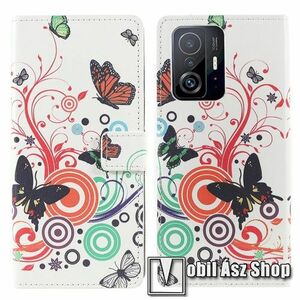 Notesz / mappa tok - VIRÁG / PILLANGÓ MINTÁS - oldalra nyíló, rejtett mágneses záródás, bankkártyatartó zseb, asztali tartó funkció, szilikon belső - Xiaomi 11T / 11T Pro kép