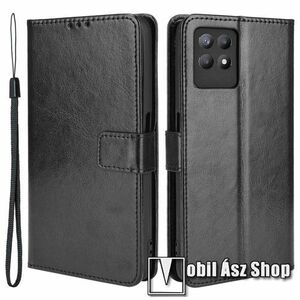 WALLET notesz tok / flip tok - FEKETE - asztali tartó funkciós, oldalra nyíló, rejtett mágneses záródás, bankkártyatartó zseb, szilikon belső - Realme 8i kép