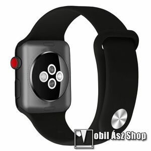Okosóra szíj - FEKETE - szilikon, 125mm + 109mm hosszú - Apple Watch Series 1/2/3 42mm / 4/5/6/SE 44mm / 7/8 45mm / Ultra 49mm kép