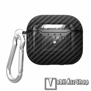Szilikon védő tok Apple AirPods 3-hoz - karabiner, töltőnyílás - FEKETE KARBON MINTÁS kép