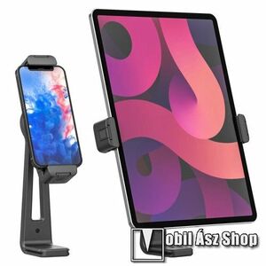 ULNAZI UNIVERZÁLIS telefon / tablet PC tartó - 1db, TRIPOD állványra rögzíthető (NEM TARTOZÉK), 125-226mm-ig nyíló bölcsővel, 360°-ban forgatható, 180°-ban dönthető, univerzális 1/4"-es csatlakozó - FEKETE kép
