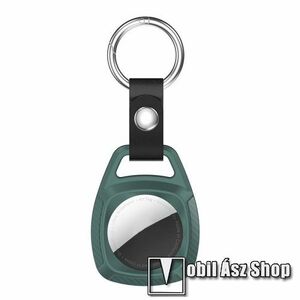 Műbőr / karbon mintás szilikontok - kulcstartó - ZÖLD - Apple AirTag kép