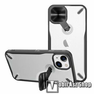NILLKIN CAMSHIELD CYCLOPS műanyag védőtok - átlátszó hátlap, szilikon keret, kamera védő fedéllel, erősített sarkok, kitámasztható - FEKETE - APPLE iPhone 13 - GYÁRI kép