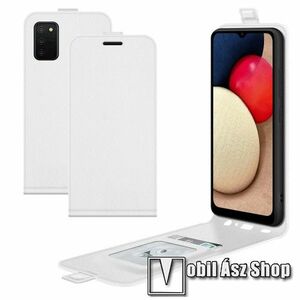 SLIM FLIP tok - FEHÉR - lefelé nyíló, rejtett mágneses záródás, szilikon belső, bankkártya tartó, előlapi hangszóró nyílás - SAMSUNG Galaxy A03s (SM-A037F) kép