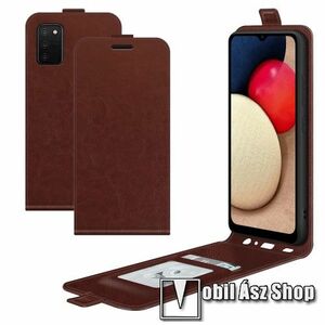 SLIM FLIP tok - BARNA - lefelé nyíló, rejtett mágneses záródás, szilikon belső, bankkártya tartó, előlapi hangszóró nyílás - SAMSUNG Galaxy A03s (SM-A037F) kép