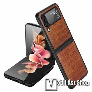Műanyag védő tok / hátlap - BARNA - PU bőrrel bevont, krokodilbőr mintás - SAMSUNG Galaxy Z Flip3 5G kép