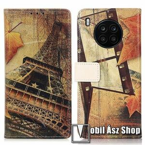 Notesz / mappa tok - EIFFEL TORONY MINTÁS - oldalra nyíló, rejtett mágneses záródás, bankkártyatartó zseb, asztali tartó funkció, szilikon belső - HUAWEI nova 8i / Honor 50 Lite kép