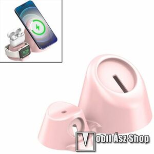 3 az 1-ben Apple Watch, Airpods és Iphone tartó szilikon asztali állvány / dokkoló Apple MagSafe-hez - szilikon, kábelelvezető, csúszásgátló, 35°-os szög, 170 x 99 x 85mm, a töltők NEM TARTOZÉKOK! - RÓZSASZÍN kép