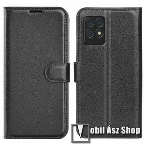 WALLET notesz tok / flip tok - FEKETE - asztali tartó funkciós, oldalra nyíló, rejtett mágneses záródás, bankkártyatartó zseb, szilikon belső - Realme 8i kép