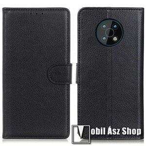 WALLET notesz tok / flip tok - FEKETE - asztali tartó funkciós, oldalra nyíló, rejtett mágneses záródás, bankkártyatartó zseb, szilikon belső - NOKIA G50 kép