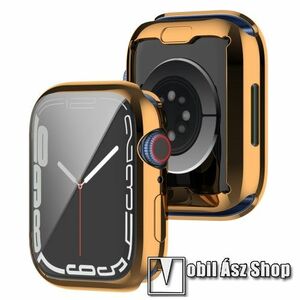 Okosóra szilikon védő tok / keret - GALVANIZÁLT ROSE GOLD - Szilikon előlapvédő is! - APPLE Watch Series 7 (45mm) / Series 8 (45mm) / Series 9 (45mm) kép