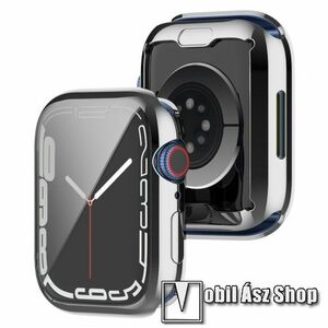 Okosóra szilikon védő tok / keret - GALVANIZÁLT EZÜST - Szilikon előlapvédő is! - APPLE Watch Series 7 (45mm) / Series 8 (45mm) / Series 9 (45mm) kép