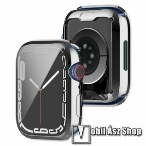 Okosóra szilikon védő tok / keret - GALVANIZÁLT EZÜST - Szilikon előlapvédő is! - APPLE Watch Series 7 (41mm) / Series 8 (41mm) / Series 9 (41mm) kép