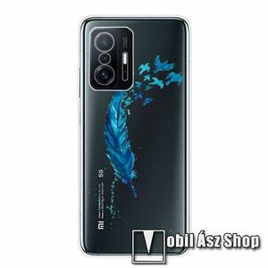 Szilikon védő tok / hátlap - KÉK MADÁRTOLL MINTÁS - ÁTLÁTSZÓ - Xiaomi 11T / 11T Pro kép