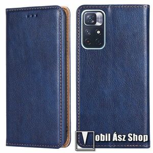 Notesz tok / flip tok - SÖTÉTKÉK - asztali tartó funkciós, oldalra nyíló, rejtett mágneses záródás, bankkártyatartó zseb, szilikon belső - Xiaomi Poco M4 Pro 5G / Note 11 5G (For China Market) / Note 11T 5G kép