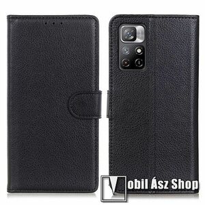 WALLET notesz tok / flip tok - FEKETE - asztali tartó funkciós, oldalra nyíló, rejtett mágneses záródás, bankkártyatartó zseb, szilikon belső - Xiaomi Poco M4 Pro 5G / Note 11 5G (For China Market) / Note 11T 5G kép