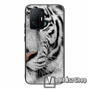 GLASS CASE műanyag védő tok / hátlap védő edzett üveg - TIGRIS MINTÁS - szilikon szegély - Xiaomi 11T / 11T Pro kép